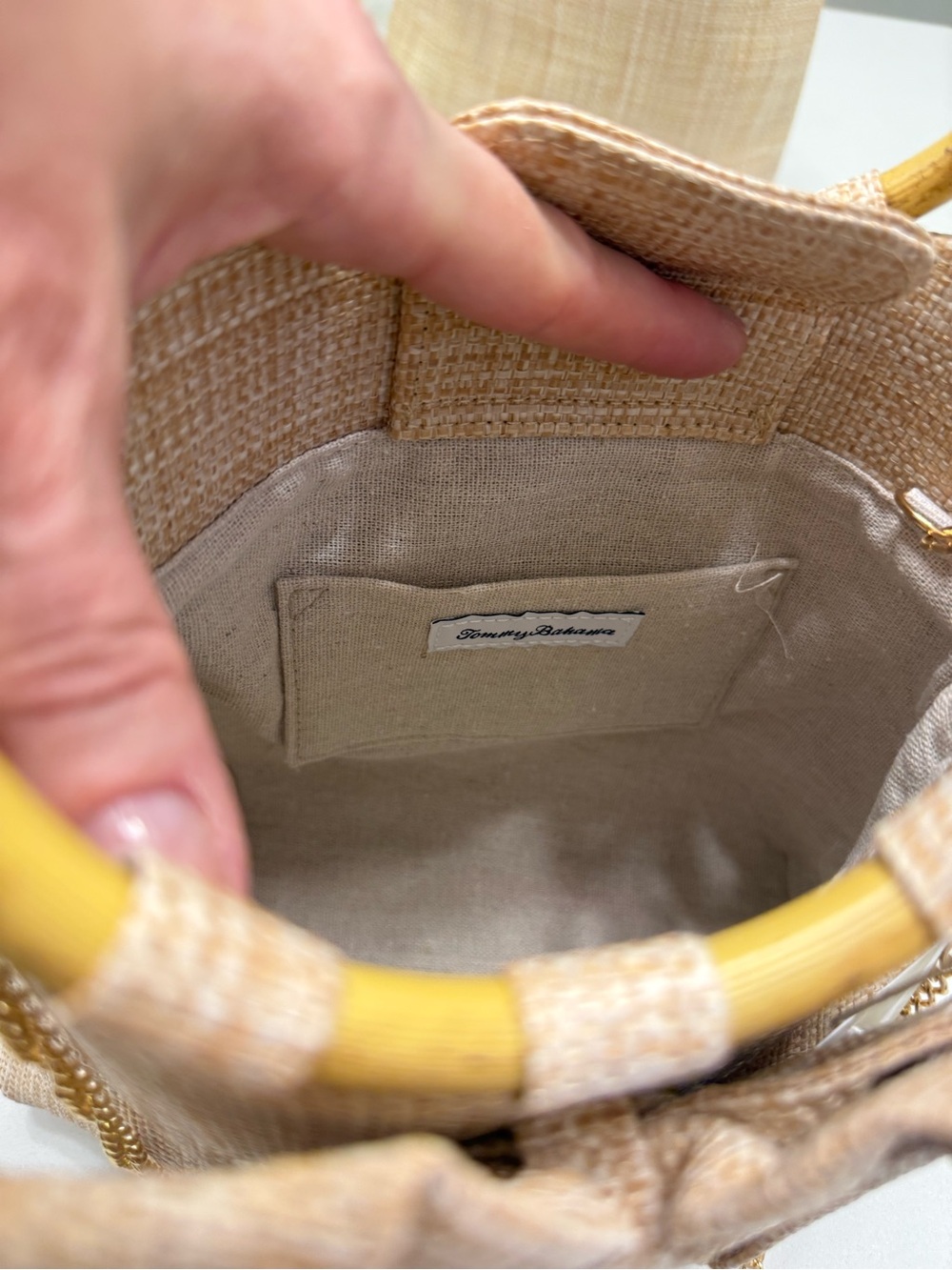 Tommy Bahama Beige Mini Tote with Bow and Bamboo Handles - Picture 8 of 12